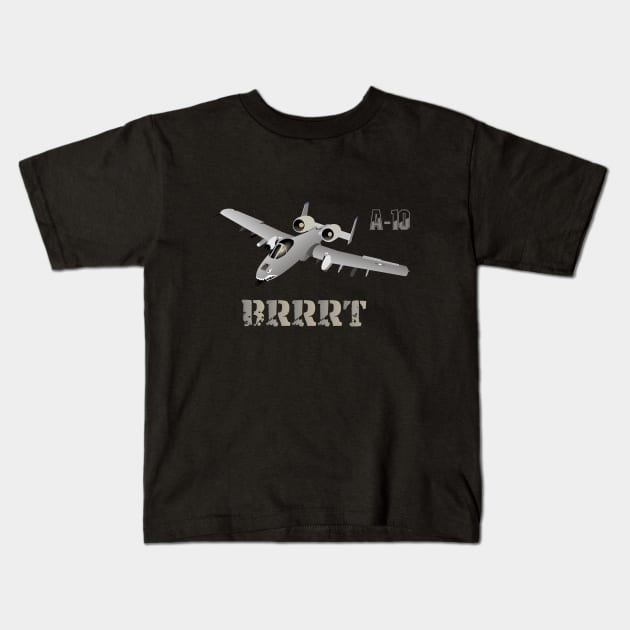 A-10 Warthog Jet Aircraft BRRRT Kids T-Shirt by NorseTech